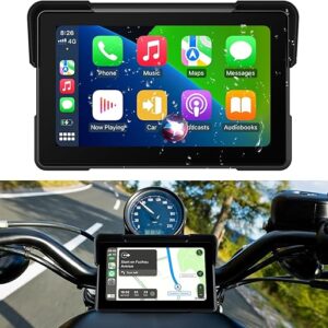 7 Inch Portable CarPlay for Motorcycle, Waterproof Touchscreen Wireless Car Play Android Auto Screen GPS Navigation for Motorbike, Siri Voi…