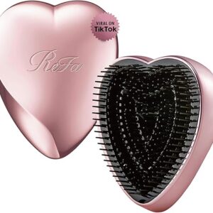 ReFa HEART BRUSH ROSE GOLD | Heart Shaped Detangling Brush for Women | Small Hair Brush for Thick Hair | Hair Detangler Brush Travel