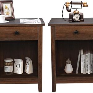 GBU Bedroom Nightstands – Set of 2 Wooden Night Stands with Drawer for Home Bedside End Table Large Storage Furniture, Brown Wood Grain 18….