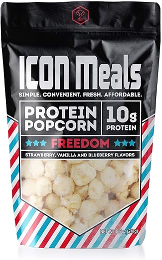 ICON Meals Protein Popcorn, High Protein Popcorn, All Natural, Air Popped, Zero Added Sugar, 10g Protein, 1 Bag (8.5 oz, Freedom)