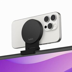 Belkin iPhone Mount with MagSafe for Apple TV 4K – MacBook, iPhone Continuity Support w/tvOS – Turn iPhone to Webcam, Compatible with MacBook Pro, Air, iPhone 15, iPhone 14, iPhone 13, & More – Gray
