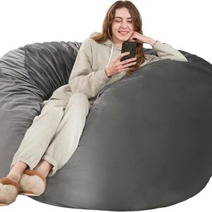 HABUTWAY Bean Bag Chair: Giant 5′ Memory Foam Furniture Bean Bag Chair with Microfiber Cover – 5Ft,Silver Grey