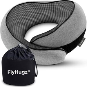 FlyHugz® Neck Travel Pillow | Memory Foam Neck Pillow for Comfort on Airplane | Compact and Ergonomic Design for Travel, Car Rides, and Hom…