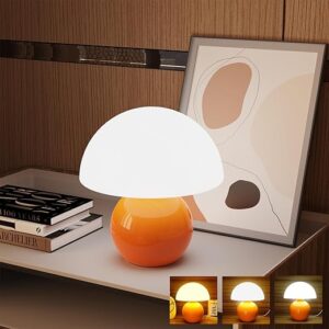 Mushroom Lamp Mini Table Lamp, Cute Mid Century Modern Decor 3-Colour Button Control Lamp, Vintage Nightstand Lamp, Retro Aesthetic Home Dec…