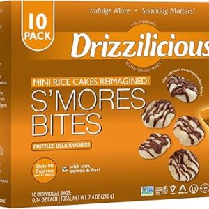 Drizzilicious Mini Rice Cakes S’mores – Rice Crisps, Healthy Snack for Adults and Kids, Flavored Rice Cakes, Vegan, Gluten Free, Allergen Free, Only 90 Calories Per Bag – 0.74 oz (Pack of 10)