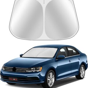 Custom Fit Windshield Sun Shade for Volkswagen VW Jetta 2011-2018 – Full Coverage, 210T Reflective Fabric, Double-Layer Design – Blocks 99%…