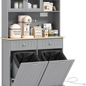 HOMCOM 68″ Kitchen Pantry Storage Cabinet with Charging Station, 2 Tilt Out 10 Gallon Trash Can Cabinets and Drawers, Freestanding Kitchen H…