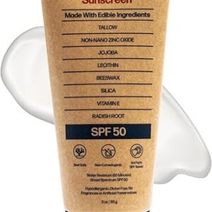 Non-Toxic Natural Mineral Sunscreen SPF 50 | Safest Organic Natural Tallow & Zinc Oxide Sunblock | Reef Safe, Clean Non-Greasy Formula for …