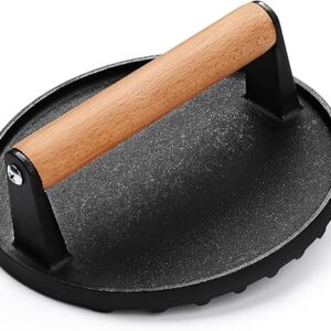 AIVIKI Burger Press, Smash Burger Press for Blackstone Griddle, Heavy Duty Cast Iron Round 6.9In Bacon Grill Press with Wood Handle, Meat S…
