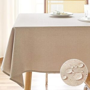 AUSSPVOCT Textured Linen Tablecloth Rectangle 52×70 Waterproof Spill-Proof Wipeable Table Cloth Wrinkle Free Linen Dining Table Cover for Bi…