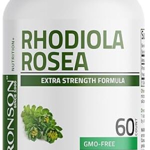 Bronson Rhodiola Rosea Vegetarian Capsules – Adaptogenic Herb – Brain, Stress & Mood Support – Non-GMO, 60 Count