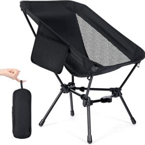 Lightweight Camping Chair, Portable Folding Backpacking Chair for Outdoors, Beach, Hiking, and Picnics, Black