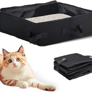 Portable Travel Litter Box for Cats, Foldable Cat Litter Box with Lid Waterproof, Leak-Proof Kitty Litter Box for Travel Hotel Stays and Ro…