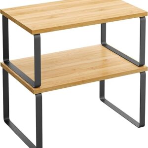 SONGMICS Cabinet Organizer Shelf, Set of 2 Kitchen Counter Shelves, Kitchen Storage, Spice Rack, Stackable, Expandable, Metal and Engineered…