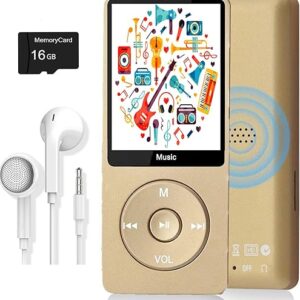 MP3 Player, Music Player with 16GB Micro SD Card, Build-in Speaker/Photo/Video Play/FM Radio/Voice Recorder/E-Book Reader, Supports up to 1…