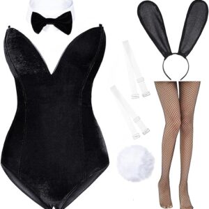 Anime Womens Bunny Girl Costume One Piece Bodysuit Halloween Cosplay Catsuit Bunny Headband Stockings Set
