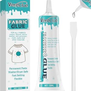 Fabric Glue, 120ml, Washable, Clear Adhesive for Clothing, Cotton, Flannel, Denim, Leather, Polyester, Doll Repair (120ml*1)
