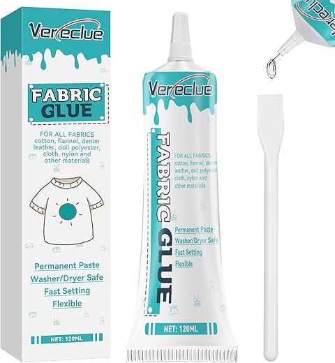 Fabric Glue, 120ml, Washable, Clear Adhesive for Clothing, Cotton, Flannel, Denim, Leather, Polyester, Doll Repair (120ml*1)