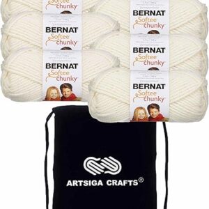 Bernat Softee Chunky Natural 161128-28008 (6-Skeins – Same Dye Lot) Weight S Bulky #6 Acrylic Yarn for Crocheting and Knitting with Project Bag
