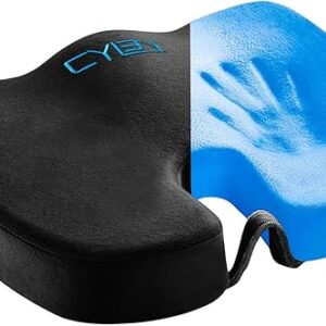 CYLEN Home Office Seat Cushion – Comfort Memory Foam Chair Cushion with Cooling Gel Infused for Tailbone, Coccyx, Back & Sciatica Pain Relief (Bla…