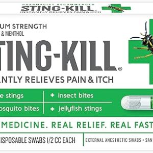 Sting-kill First Aid Anesthetic Swabs, Instant Pain + Itch Relief from Bee Stings and Bug Bites, 10-Count