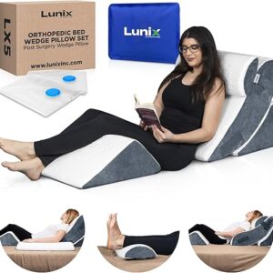 Lunix 4pcs Orthopedic Bed Wedge Pillow Set, Post Surgery Memory Foam for Back, Knee, Leg Pain Relief, Adjustable Sitting Pillow for Sleepin…