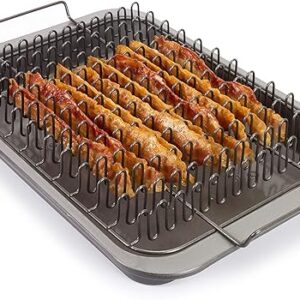 EaZy MealZ Perfectly Crisp, Less Fat, Nonstick Bacon Drip Rack + Bake Pan for oven, oberdome plus, BBQ, BBQ, Gray