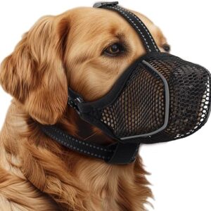 Dog Muzzle,Mesh Soft Muzzle for Small Medium Large Sized Dogs, Breathable Reflective Adjustable Puppy Muzzles with Collar for Scavenging Gr…