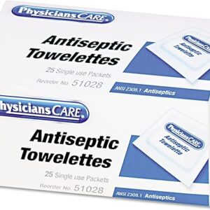 PhysiciansCare First Aid Antiseptic Towelettes, Box of 25 Individually Wrapped