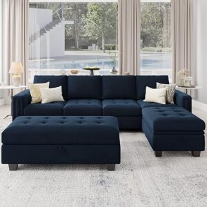 Belffin Velvet Convertible 4-Seat Sectional Sofa with Reversible Chaise L Shaped Sofa Couch Furniture Sets Sectional Couch with Storage Ott…