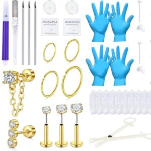 QWALIT Ear Piercing Kit Gold Ear Piercing Needle Kit Self Piercing Earrings Piercing Kit Disposable Earring Piercing Kit with Earring Stud …