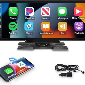 Podofo 10.26″ Touchscreen Wireless Carplay Portable Car Stereo Android Auto, Car Play Navigation, Voice Control, Bluetooth/AUX/FM, Car Radi…