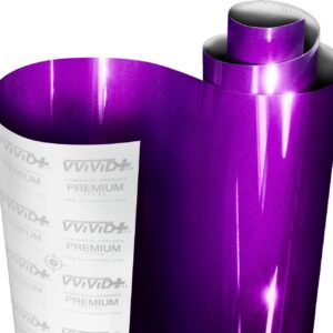 VViViD+ Ultra Gloss Candy Purple Vinyl Car Wrap Premium Paint Replacement Film Roll with Nano Air Release Technology, Stretchable Protective Cap Liner, Self Adhesive (1ft x 5ft)