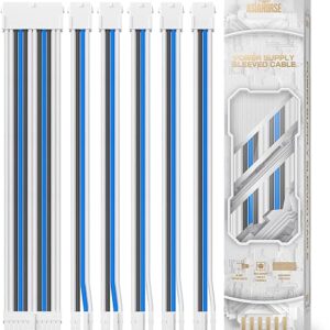 Asiahorse Customization Mod Sleeve Extension Power Supply Cable Kit 16AWG ATX/EPS/8-Pin PCI-E/6-pin PCI-E (Mix Color, Blue-White)