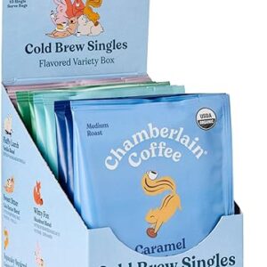 Chamberlain Coffee Flavored Cold Brew Singles Variety Pack – Brew Hot or Iced – Organic Coffee Single Serve Bags – 10 Cold Brew Sachets