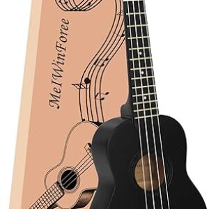 Ukulele 21″ – Beginner Soprano Ukulele for Kids, Tenor and Concert Ukuleles, Left-Handed Friendly – Perfect Beginner Ukulele (Black)