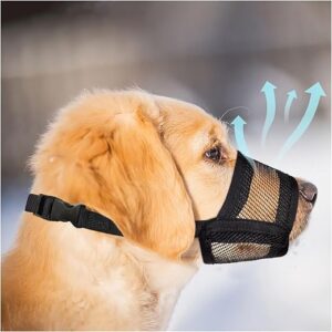 Dog Muzzle for Large Dogs – Air Mesh Muzzle for Large Sized Dog | Adjustable No Bark Dogs Muzzles for Scavenging Licking & Chewing | Preven…