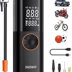 Tire Inflator Portable Air Compressor – 150PSI Fast Cordless Air Pump for Car Tires, Rechargeable Bike Tire Pump with Digital Pressure Gauge, LED Light for Cars, Bicycles, Balls and More