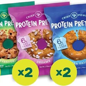 Crisp Power High Protein Pretzel Crisps – 6 Pack x 1.75 oz Crunchy & Flavorful Plant-Based Snack. No Sugar, 28g Protein Per Pack in 3 Savory…