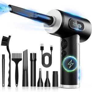 Compressed Air Duster-3 Gear Adjustable 100000RPM Electric Air Duster with LED Light, Rechargeable Cordless Air Blower for Keyboard Electri…