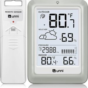 Wireless Weather Stations, with 330ft Range Sensor and Adjustable Backlight Inside Outside Monitor (White)