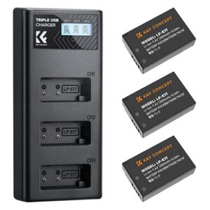 K&F Concept 3-Pack LP-E17 Battery and Upgraded 3-Slot LCD Charger for Canon EOS R50 RP R10 R8, Rebel T8i T7i T6i T6s SL2 SL3 EOS M3 M5 M6 2…