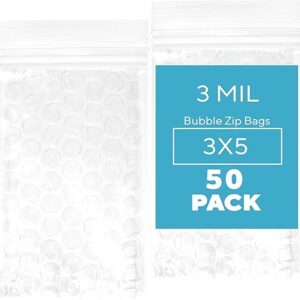 GPI – 50 Count, 3″ x 5″ Bubble Recloasable Zip Bags, 3 Mil Thick, Resealable, Reusable, Protective Bubble Pouch, Double Sided Cushion Wrap …
