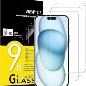 NEW’C 3 Pack Designed for iPhone 15, iPhone 15 Pro (6.1 inches) Screen Protector Tempered Glass,Case Friendly Ultra Resistant