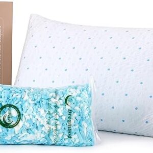 Queen Pillows Set of 1 with Cooling & Soft Cover Shredded Memory Foam Pillows Adjustable Loft & Firmness Bed Pillow for Sleeping for Side B…