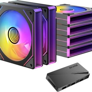 6 Pack RGB Fans, Infinity Mirror, Cable Connector 3 Pin 5V Addressable RGB Fans with Controller (Not Daisy Chain), PWM PC Fans 1800 RPM, 52.4 CFM,…