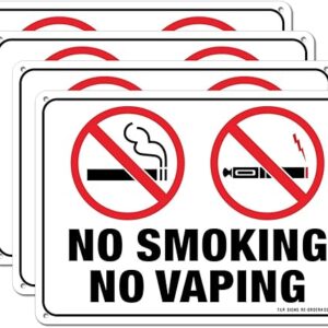 No Smoking No Vaping Sign – 4 Pack – 10 x 7 Inches Rust Free .040 Aluminum – UV Protected, Waterproof, Weatherproof and Fade Resistant – 4 Pre-dri…