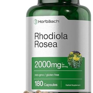 Horbäach Rhodiola Rosea Capsules 2000mg | 180 Count | Non-GMO, Gluten Free Supplement