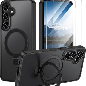 for Samsung Galaxy S24 FE Case,with Magnetic Invisible Stand [Military Drop Protection] [Compatible with MagSafe] Shockproof Slim Transluce…