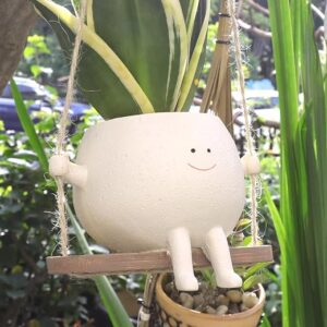 Swing Face Planter Pot Hanging Resin Flower Head Planters for Indoor Outdoor Plants Succulent Pots for String of Pearls Plant Live Gift Ide…
